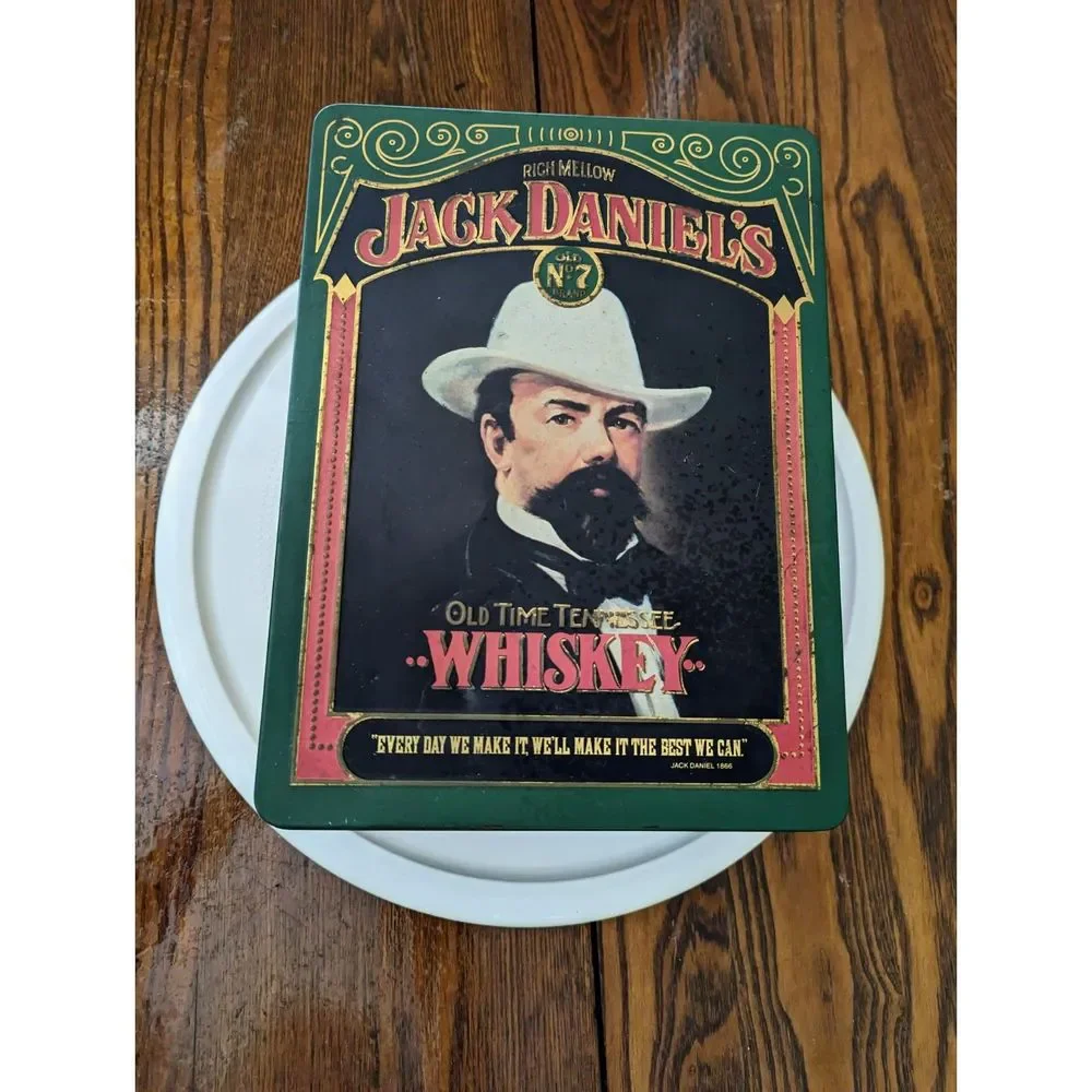 Vtg Jack Daniel's Old Time - Hand Made Tennessee Whiskey Tin Container